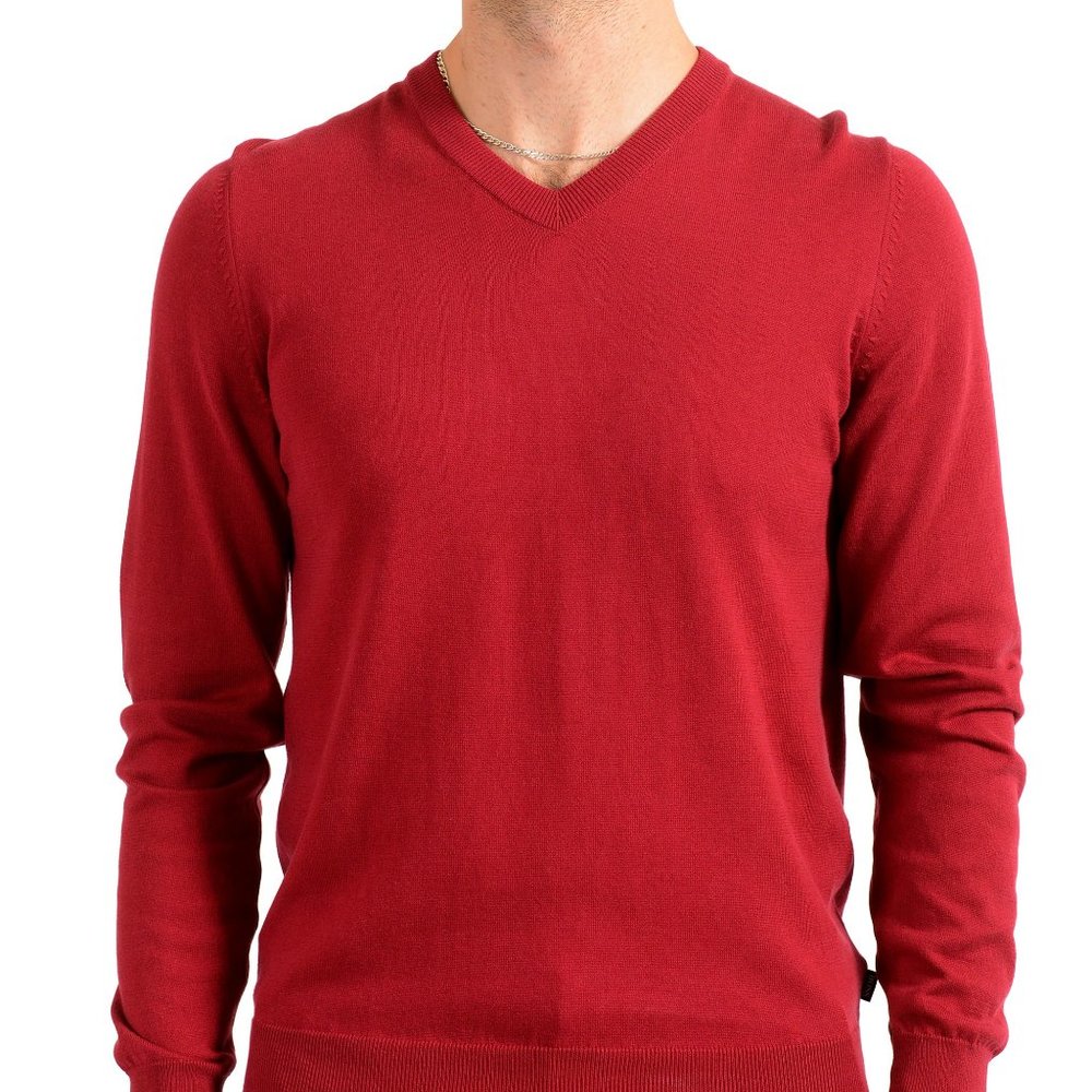 Hugo Boss "Pacello" Men's Red V-Neck Pullover Sweater US M IT 50